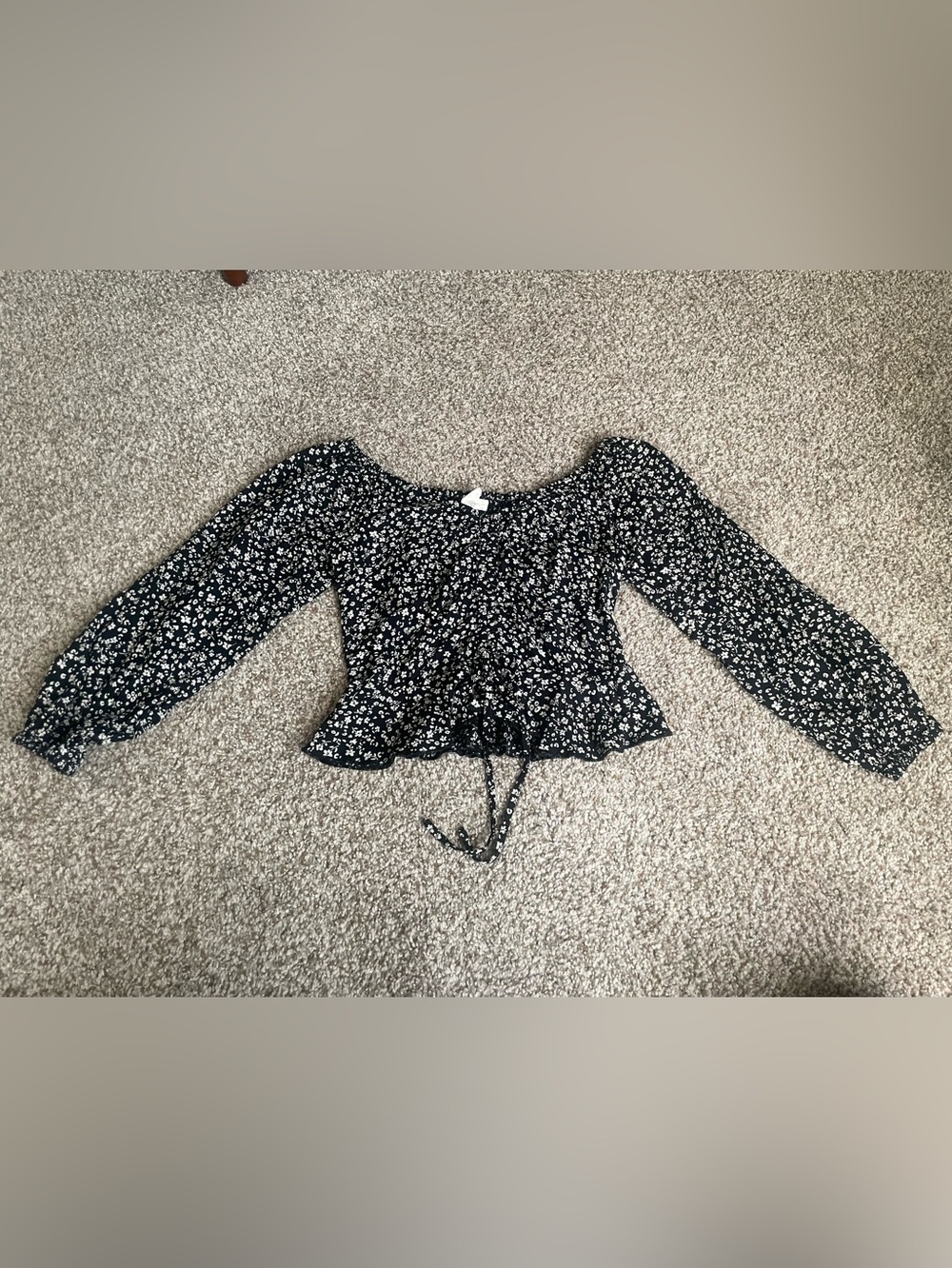 Jayona Longsleeve Peasant Blouse Tie Front Peplum Hem XS